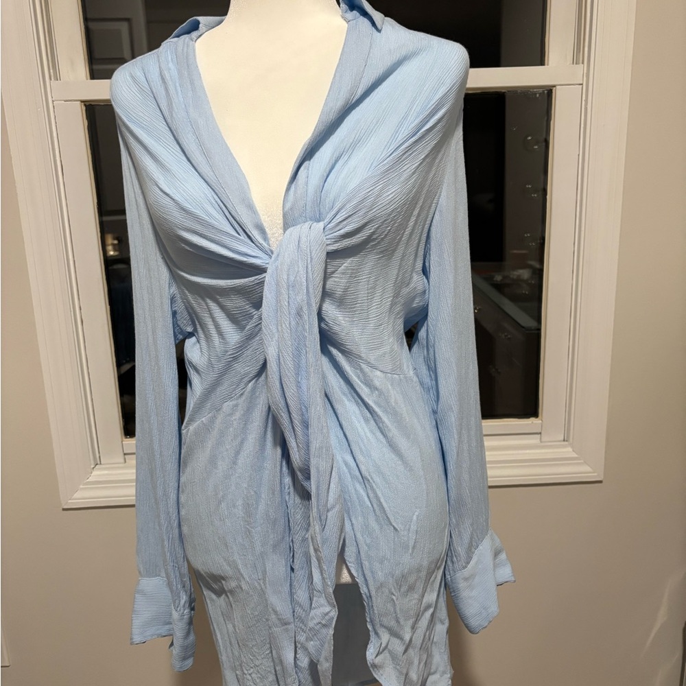 Light Blue Tie-Front Blouse